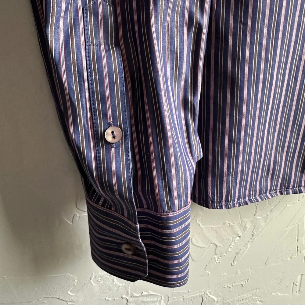 Lafayette 148‎ Women’s Button Down Shirt Blue and Red Pinstripes Open Top Sz 10 - Picture 6 of 15